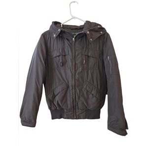 LAUREN RALPH LAUREN HOODED BOMBER JACKET. SZ XS. DOWN. MISSING FAUX FUR HOOD.